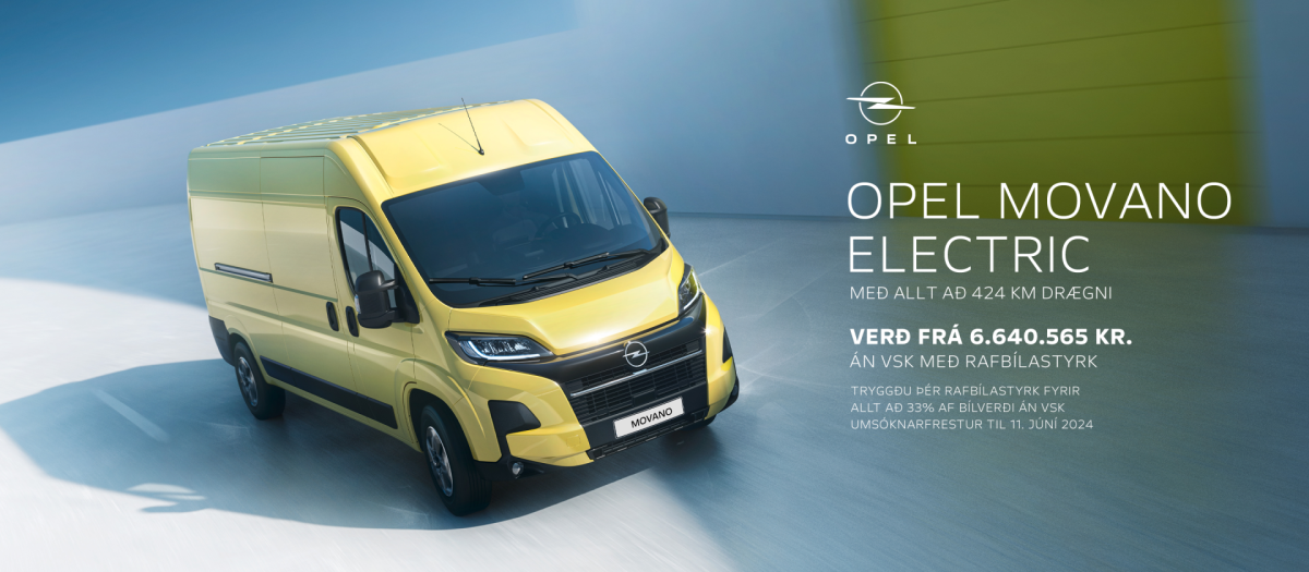 Nýr Opel Movano Electric uppfyllir skilyrði Orkusjóðs um rafbílastyrk fyrir allt að 33% af bílverði án vsk.