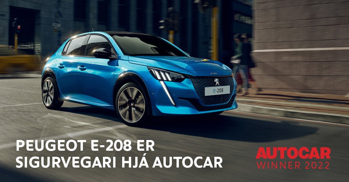 Peugeot e-208 valinn besti rafbíllinn í flokki smærri rafbíla árið 2022 af Autocar 