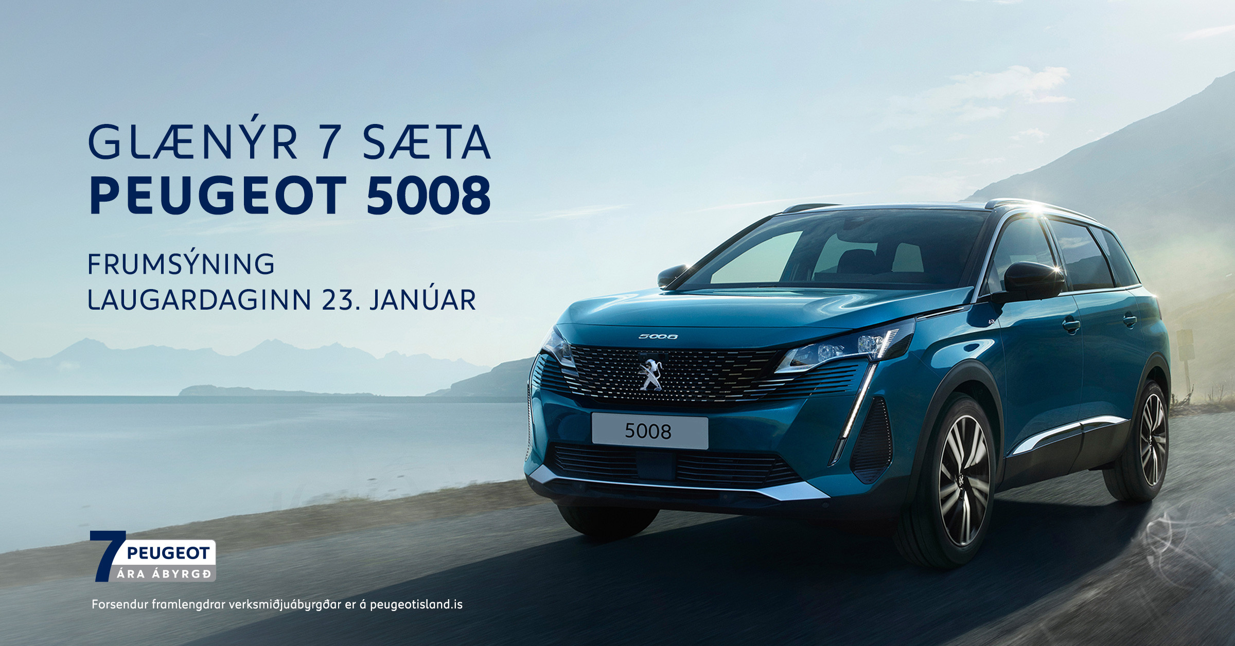 FRUMSÝNUM SJÖ SÆTA PEUGEOT 5008 MEÐ VÍÐTÆKRI 7 ÁRA ÁBYRGÐ.