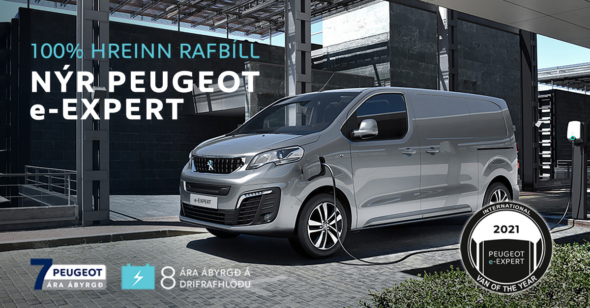 Glænýr langdrægur Peugeot e-Expert rafsendibíll